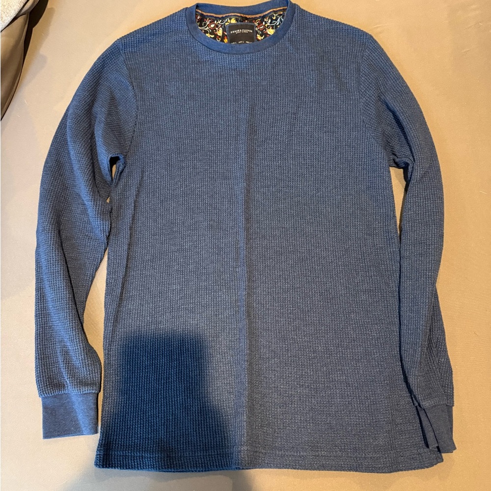 Denim & Flower Textured Navy Long Sleeve Tee